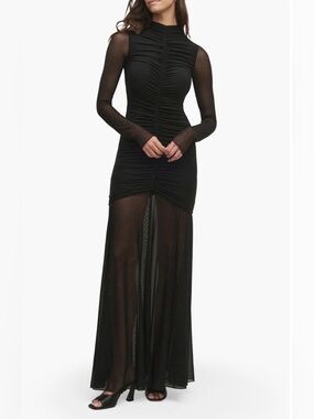 Favorite Daughter Black The Love Language Long Sleeve Mesh Maxi Dress XS